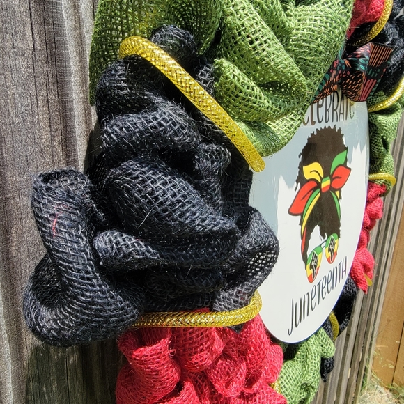 Celebrate Juneteenth Handmade Burlap Wreath- 21 inches - Picture 2 of 12